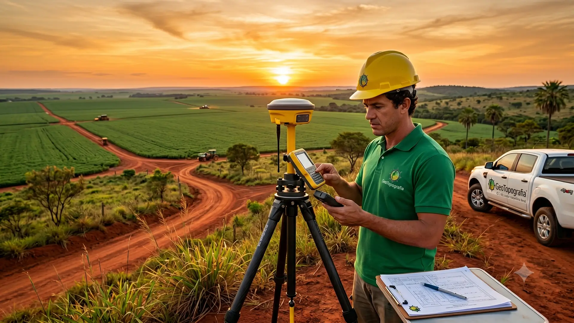 Topógrafo da GeoTopografia realizando levantamento em propriedade rural em Gurupi - TO