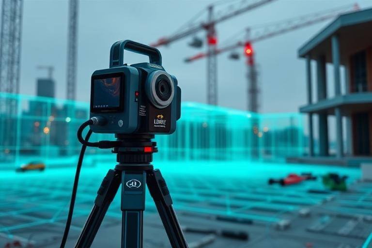 Equipamento de varredura a laser LiDAR mapeando terreno com alta precisão