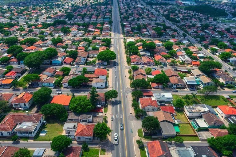 Vista aérea de bairro urbano consolidado em processo de REURB