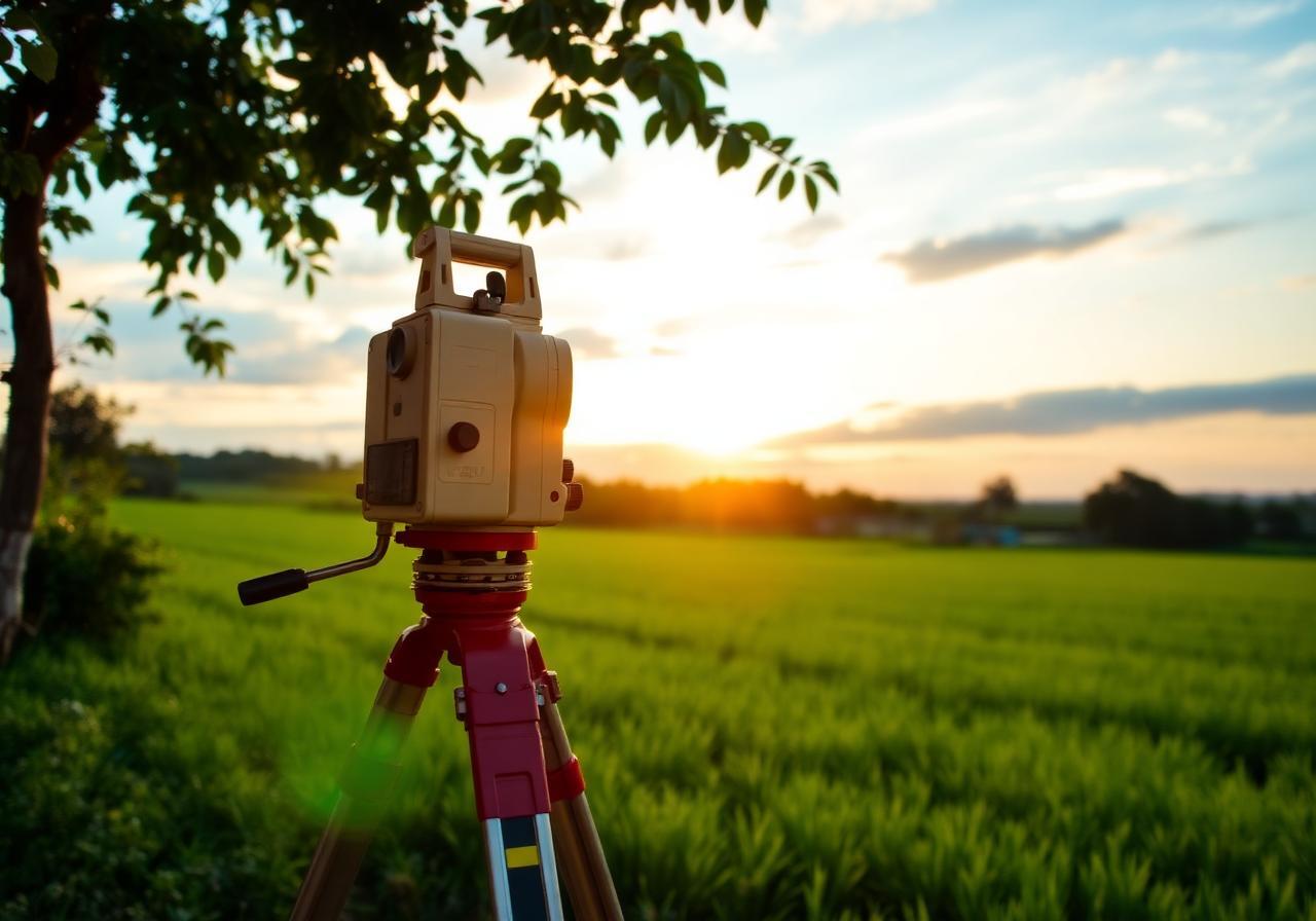 Equipamento topográfico em propriedade rural